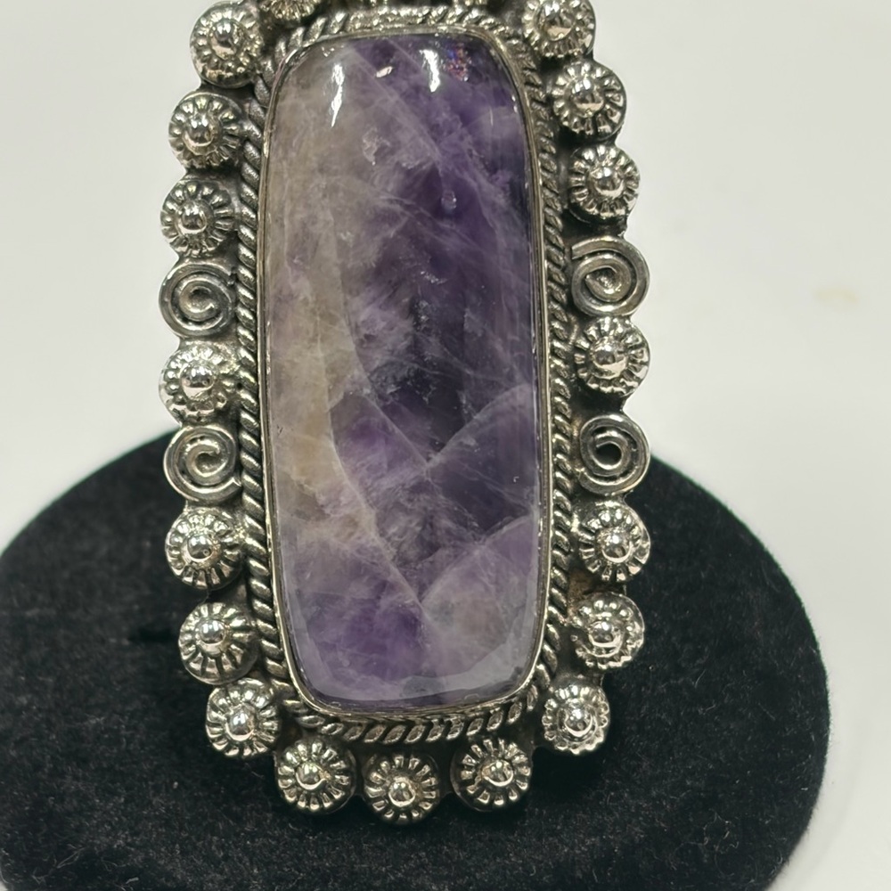Elegant Sterling Silver and Amethyst Stone Ring